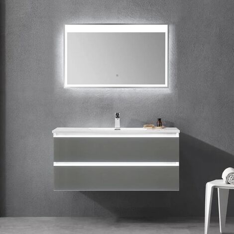 Set Mobile Bagno sospeso con due cassetti specchio led touch con lavabo 60  cm