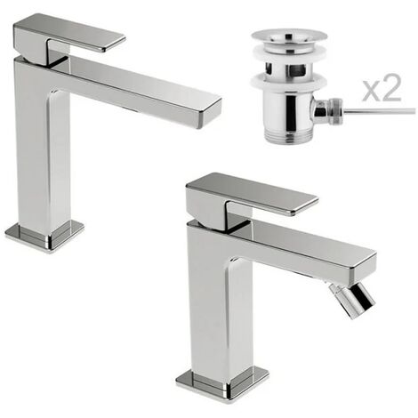 Set Coppia Miscelatori Rubinetti bagno Paffoni Elle Lavabo + Bidet con  piletta