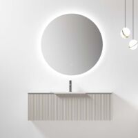 Mobile Bagno Vivt 120 cm Meda, Rovere Chiaro-Specchio Tondo Retroilluminato