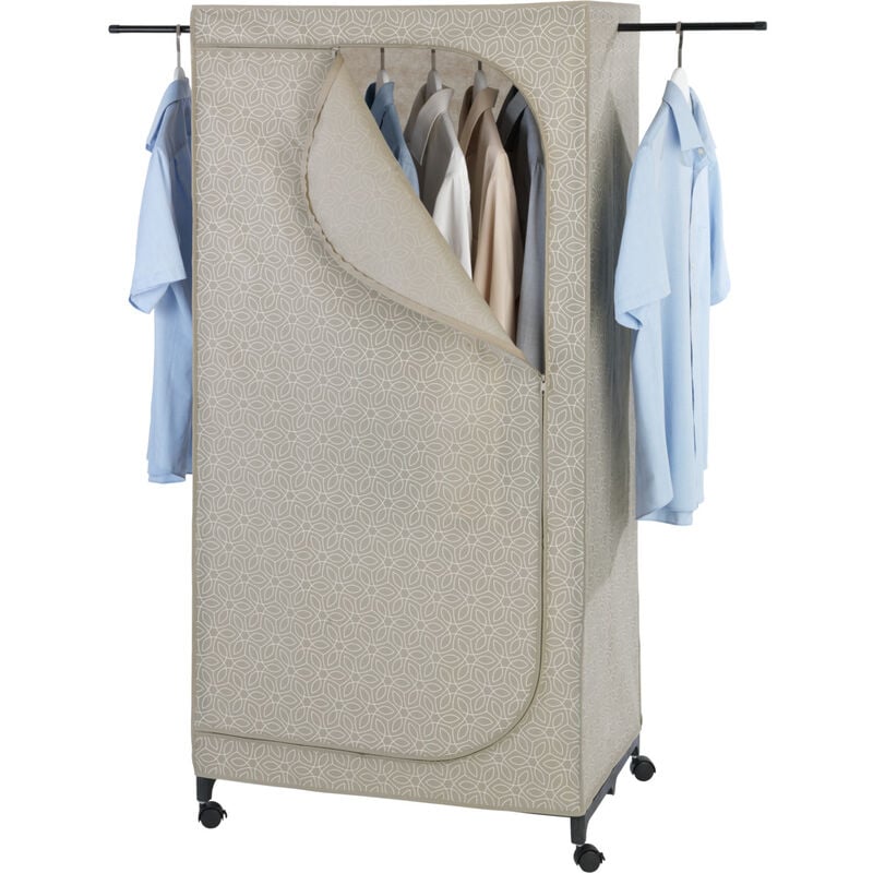 Armario vestidor blanco con cortina gris Flexible, versátil y barato.