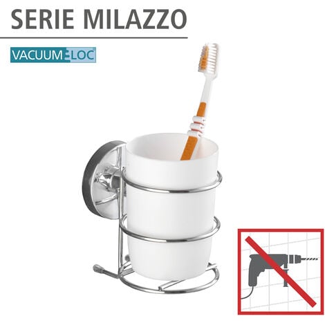 WENKO Vaso cepillos de dientes portacepillo higiene WC baño Milazzo sin  taladrar