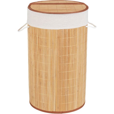 WENKO Cesto para la ropa Bamboo redondo marrón Bambú cesta para la ropa Capacidad: 55 l natural 35 x 60 x 35 cm 