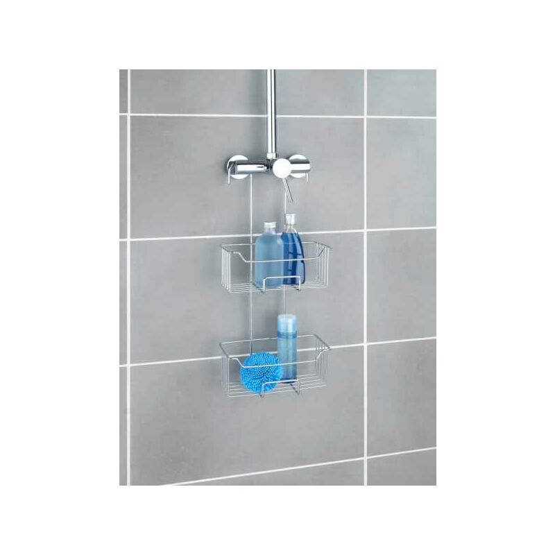 MENSOLA BAGNO DOCCIA PORTAOGGETTI 2 RIPIANI METALLO DA APPENDERE 87822