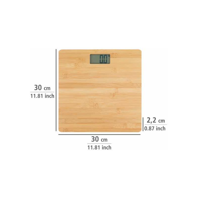 Bilancia Pesapersone Digitale Wenko Bambusa - Superficie In Bambù Naturale, Display LCD 7,3x3,5 Cm, 180 Kg