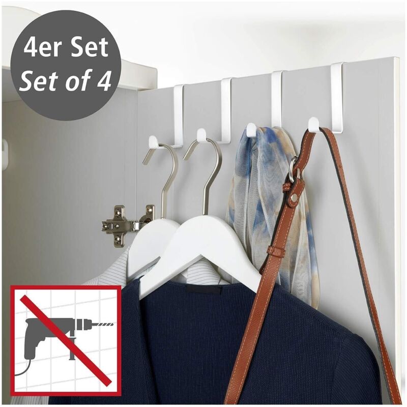 Wenko Appendiabiti Sopraporta 4 Ganci - Acciaio Verniciato, Per Porte Da 2-4 Cm | Multicolore, Pratico