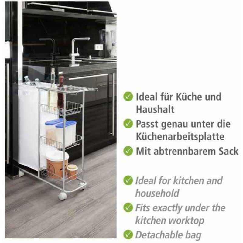 Carrello Stretto Salvaspazio 78x21,5x63cm | 3 Ripiani In MDF | Con Ruote | Per Cucina E Bagno - Foto 6