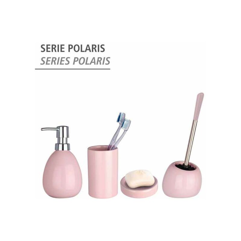 WENKO Portarotolo e portascopino WC Polaris rosa pastello ceramica Ceramica Rosa 15 x 36 x 14.5 cm 