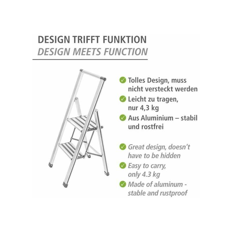Wenko scaletta pieghevole 2 scalini, alluminio