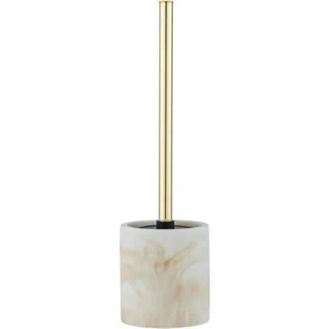 WENKO Spazzola WC Odos, Spazzola WC nera con manico dorato, Poliresina effetto marmo dorato, Ø 7,5x37 cm, Bianco - Oro