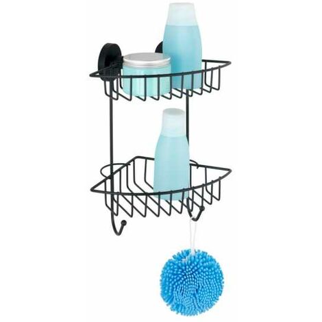 Wenko 24736 Rinconera Doble Vacuum-Loc Bari, Negro, Lega di Acciaio, Nero, 22,5 x 29,5 x 16 cm