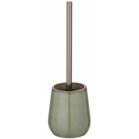 WENKO Spazzolino WC Sirmione, Portaspazzolino in ceramica con spazzolino WC nero, ceramica moderna di alta qualità, Ø10,5x40 cm, verde salvia