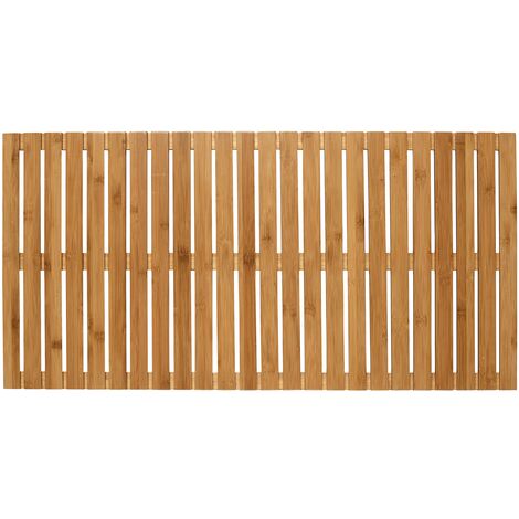 WENKO Tappetino da doccia in legno, tappeto da bagno in bambù, per uso interno ed esterno, Bambù, 100x50 cm, Marrone