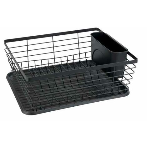WENKO Scolapiatti nero Drip, Scolapiatti da cucina nero, vassoio rimovibile, metallo - plastica, 36x15x30,3 cm, nero