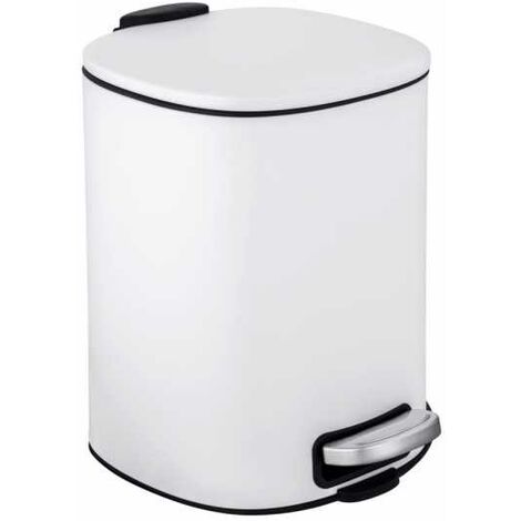 WENKO Pattumiera a pedale Alassio, piccola pattumiera per il bagno, capacità 5L, acciaio, 24,5x20,5x27 cm, bianco