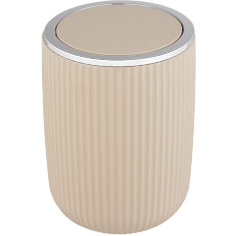 WENKO Secchio con coperchio oscillante Agropoli S beige, 2 litri, secchio per bagno, pattumiera in plastica di qualità, modellatura plastica e superficie strutturata, Ø 14,5 x 20 cm
