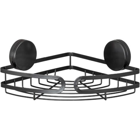 WENKO Static-Loc® Plus Mensola d'angolo Pavia Nera, Ripiano per il bagno, Installazione senza forare, Nero, Acciaio nero, Plastica (ABS) nera (1/5)