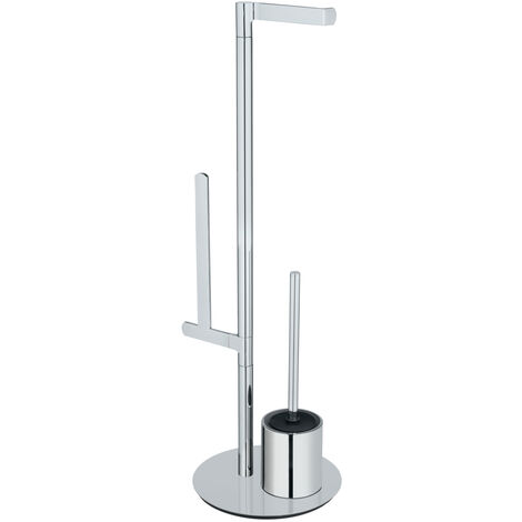 WENKO Set per WC a pavimento Polvano in acciaio inossidabile, spazzola per WC con testa in silicone, argento lucido, acciaio inossidabile resistente alla ruggine lucido, silicone nero (1/5)