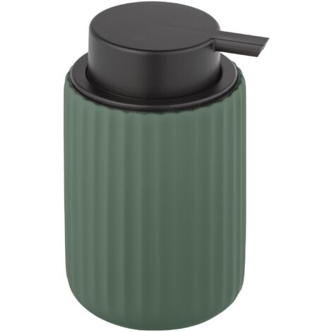 WENKO Distributore di sapone liquido Belluno, capacità 300 ml, Ceramica "soft touch", Ø 8x13,5 cm, Verde