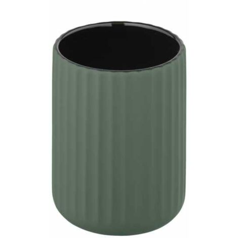 WENKO Bicchiere Portaspazzolino Belluno, Bicchiere per il Bagno in Ceramica "Soft Touch", Ø 8x11 cm, Verde