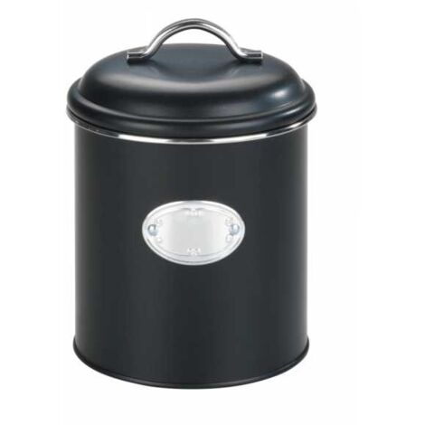 WENKO Scatola di metallo per conservazione con coperchio ed etichetta decorativa, Nero, per conservare patate, cipolle, Capacità 1,6 l, Metallo, Ø 13x18 cm, nero (1/5)