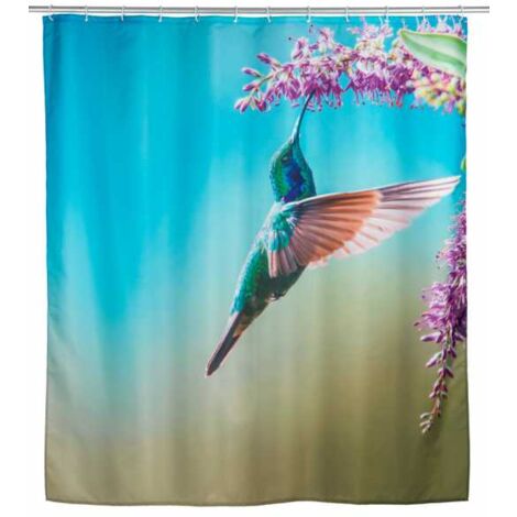 WENKO Tenda da doccia Managua, 180 x 200 cm, tenda in 100% poliestere con occhielli metallici e banda di peso in gomma per doccia e vasca, idrorepellente e lavabile, 12 anelli bianchi inclusi.