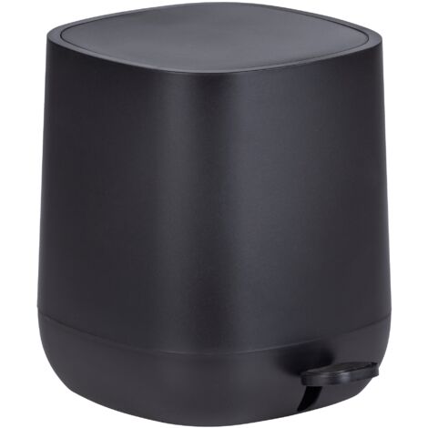 WENKO Pattumiera a pedale design Davos con freno di caduta "easy close", Pattumiera piccola per bagno 5L, Plastica, 23,5x26x27,5 cm, nero