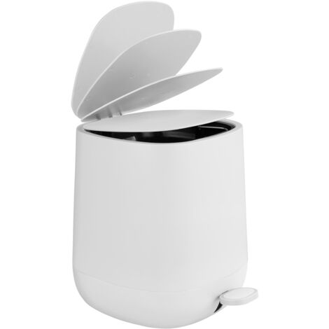 WENKO Pattumiera a pedale design Davos con freno di caduta "easy close", Pattumiera piccola per bagno 5L, Plastica, 23,5x26x27,5 cm, bianco