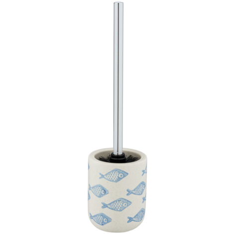 WENKO Portaspazzolino WC Aquamarin, spazzolino WC nero, ceramica opaca dipinta a mano, Ø 10 x 40 cm, beige - blu