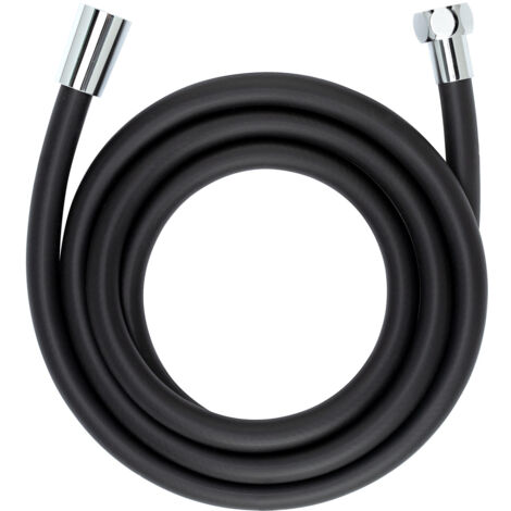 WENKO Tubo Flessibile per Doccia Design, Tubo con Rivestimento Protettivo Anti-Torsione, Attacco Universale 1/2", Plastica di Alta Qualità, Lunghezza 175 cm, Finitura Nero Opaco