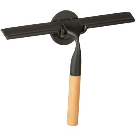 WENKO Raschietto per doccia Bambusa, raschietto per bagno, acciaio inossidabile - manico in legno di bambù, 24,3x17x3,5 cm, nero - marrone