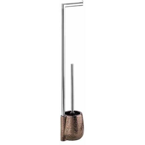 WENKO Set WC 2in1 Marrakesh, Spazzola WC e portarotolo carta igienica su piedistallo, Ceramica lucida - acciaio inox, 15x72x10,5 cm, Marrone