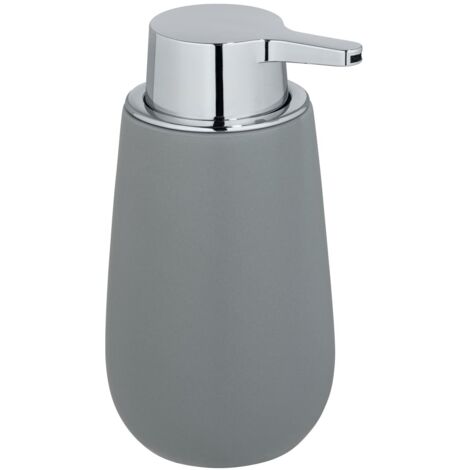 WENKO Dispenser per Sapone Liquido Badi, Capacità 320 ml, Ceramica, 9,5x16x8 cm, grigio opaco
