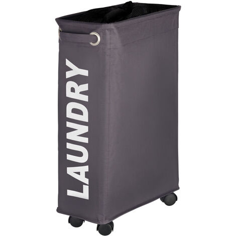 WENKO Cesto per la biancheria stretto "Laundry", cesto con ruote, Corno, Capacità 43 l, Poliestere, 18.5x60x40 cm, grigio