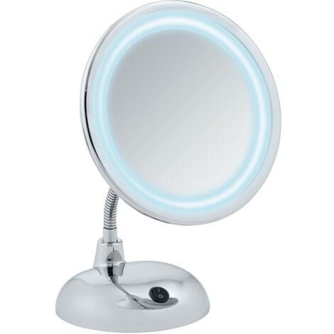 WENKO LED Kosmetikspiegel Style Chrom, Standspiegel, 3-fach Vergrößerung, Silber glänzend, Kunststoff chrom, Glas