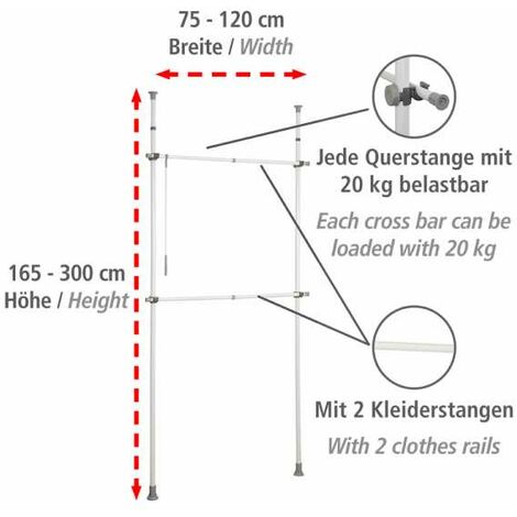 Appendiabiti Telescopico con 4 Aste Porta Abiti per Cabina Armadio Struttura in Acciaio Nero Regolabile in Altezza 105-278 cm in Larghezza 150-230 cm | Leroy Merlin