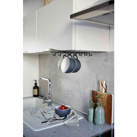 BAFVT Porta Tazze Da Sottopensile In Acciaio Inox 304 – Scolapiatti Da Cucina Con 10 Ganci, Capacità Max 10 Kg, Dimensioni 26,9x16,5x7,1 Cm