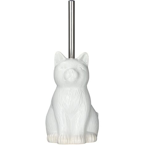 WENKO Spazzola WC originale Gatto, Spazzola WC in silicone nero, ceramica, 14x22x17 cm, Bianco