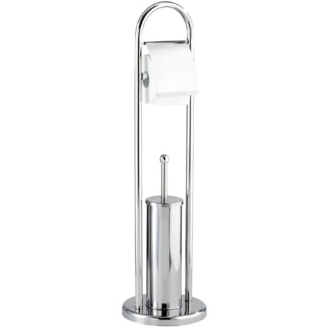WENKO Combinato WC 2in1 Spazzola WC e portarotolo carta igienica, esclusivo Vasto, acciaio inox lucido, Ø 22x81 cm, cromato
