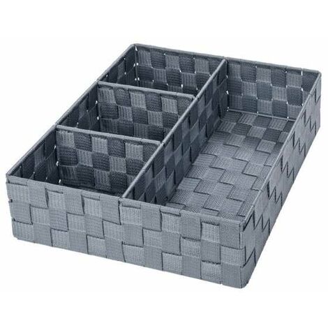 WENKO Organizzatore per Bagno, Scatola Portaoggetti Adria, con 4 scomparti, Polipropilene, 32x10x32 cm, grigio (1/5)