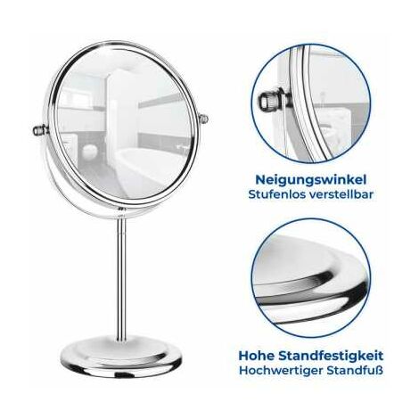 Specchio Da Tavolo Girevole 360° - Doppia Faccia 1x/2x Ingrandimento, Base In Legno, Bianco