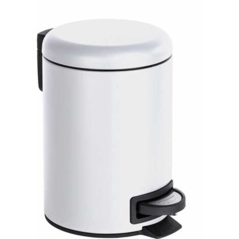 WENKO Pattumiera a pedale Leman, 3L, Piccola Pattumiera per Bagno, Acciaio Opaco, 3L, 17x25x22.5 cm, Bianco