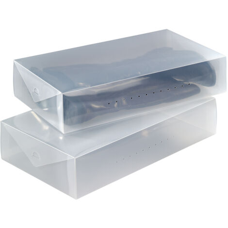 WENKO Scatola per stivali, contenitore per stivali, Set di 2 scatole, plastica, 52x11x30 cm, trasparente