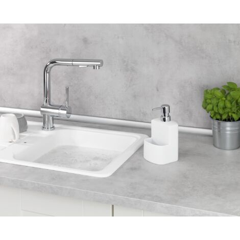 Distributore Sapone 3 In 1 Per Cucina - Dispenser, Portaspugna E Spazzole, Bianco, Organizza Lavello