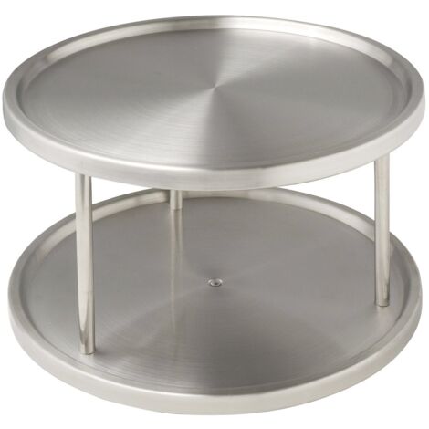WENKO Vassoio Girevole Spezie Duo, Organizzatore Armadio Cucina, Acciaio Inox, Ø 26,5x16 cm, opaco