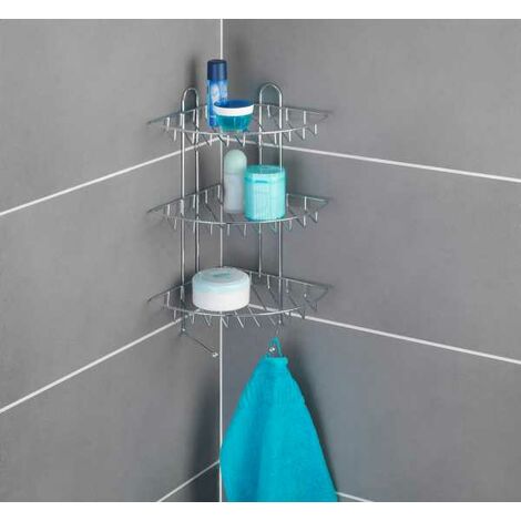 Set 3 Cestelli Doccia Angolari Con Ventose E 12 Ganci – Mensola Salvaspazio Per Bagno E Cucina, Nero