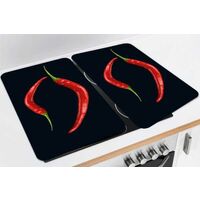 TMK CopriPiano Cottura In Vetro Temperato Rosso Fiori – 40x52 Cm, Antispruzzo E Tagliere - 2