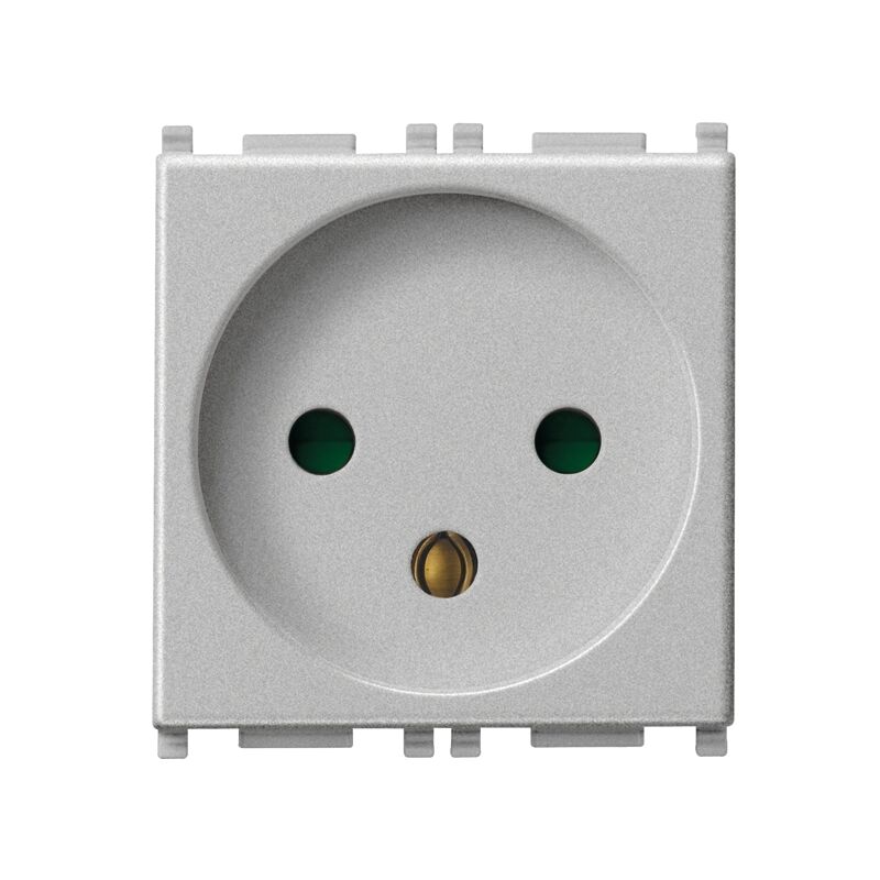 Vimar Plana Silver Presa Universale Con Protezione SICURY | 2P+T 16A, Colore Argento, 2 Moduli | Per Spine Italiane E Tedesche