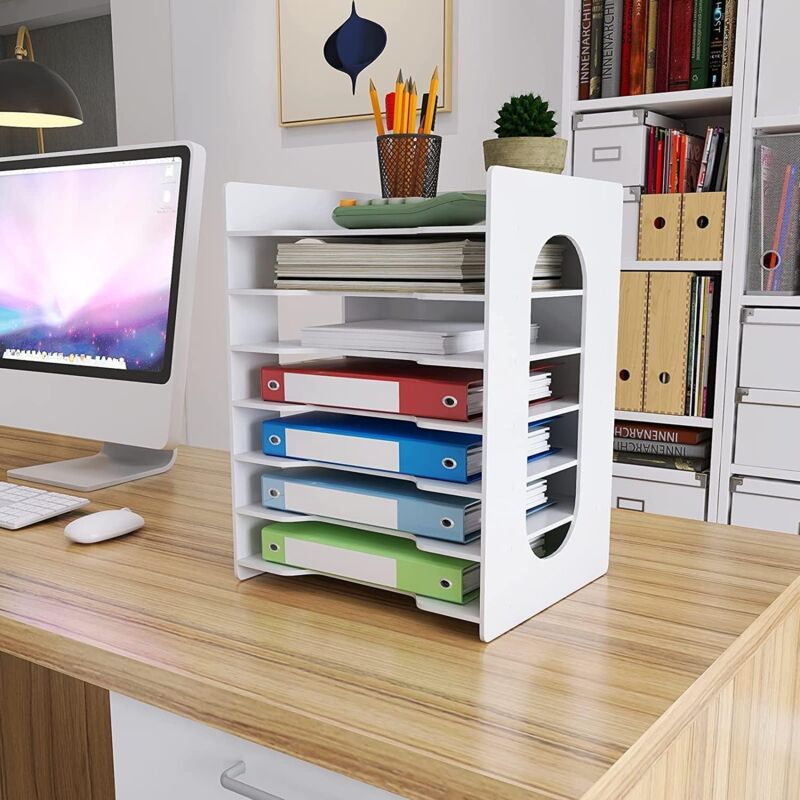 Bibliothèque de rangement – Étagère de bureau pour écran PC, support  d'imprimante et organisateur de bureau
