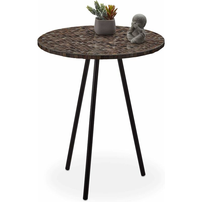 Table d'appoint pliante en mosaïque, cadre en acier massif, motif