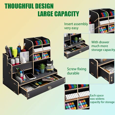 Organisateur de Bureau en bois,Pot a Crayon bureau avec tiroir,Rangement  Bureau Organisateur multifonctionnel,Pour